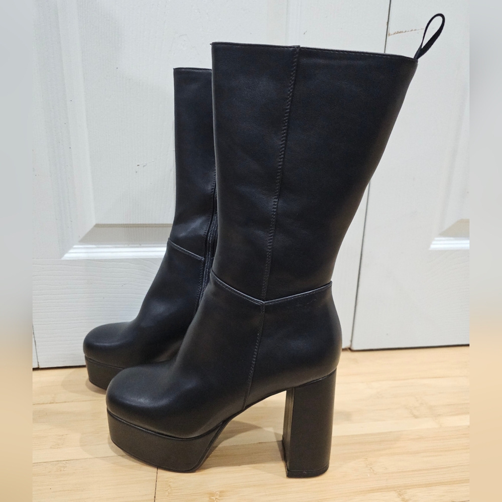 Dolls Kill Lamoda Going Under Goth Faux Leather Platform Black Wide Fit Boots 8 - Picture 11 of 15
